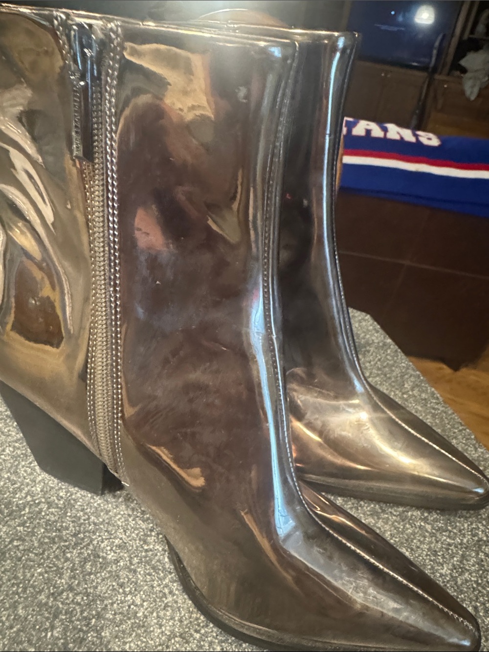 Karl Lagerfeld Metallic Silver Pointed Toe Ankle Booties
